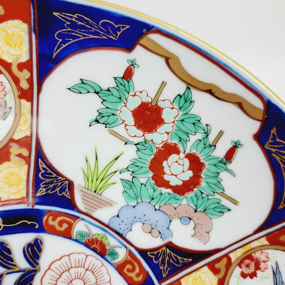Gold Imari Hand Painted 12" Wall Plate Vintage Japanese Floral & Bird Wall Decor - Picture 4 of 11